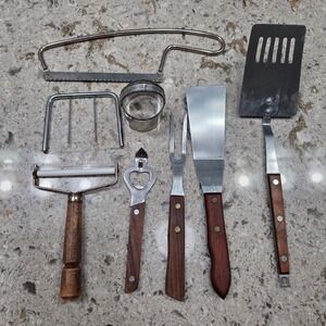 Vintage Kitchen Tool Lot Stainless Steel Wood Handle Skyline Japan England 8pc